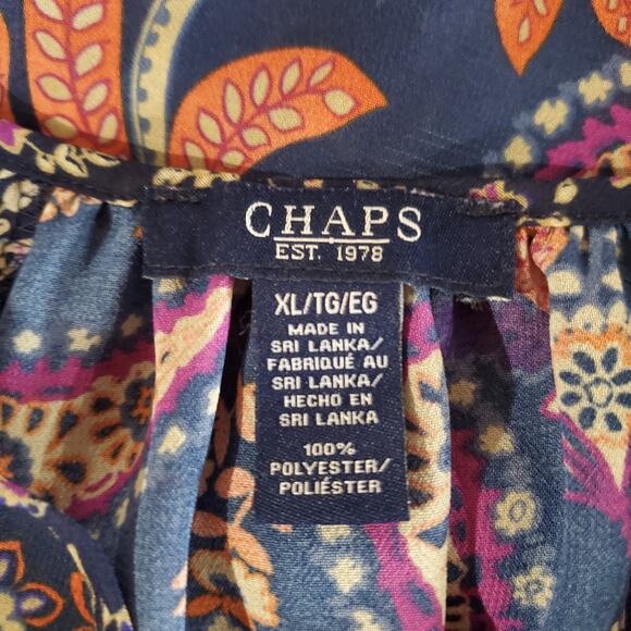 Chaps X Ralph Lauren Paisley Boho 3/4 Sleeve V-Neck Button Blouse Size XL Hippie - Picture 7 of 10